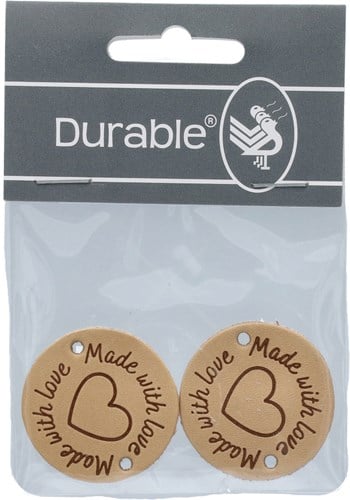 Durable Leren Label Made with Love Rond (2 stuks) 001 Light Brown