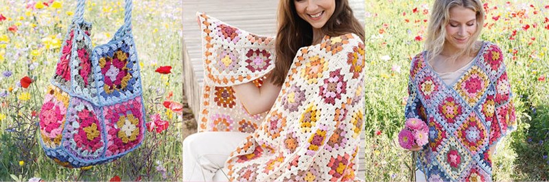 Zomerse Granny Square Kledingstukken, Accessoires en Homedeco Haken met Gratis Patronen van Drops