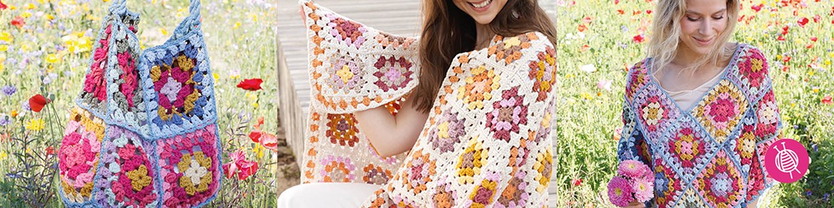 Zomerse Granny Square Kledingstukken, Accessoires en Homedeco Haken met Gratis Patronen van Drops