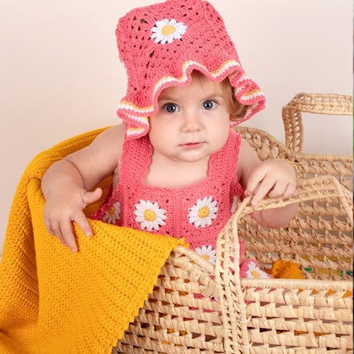 Granny Square Kinderhoedje met bloemen Haakpatroon